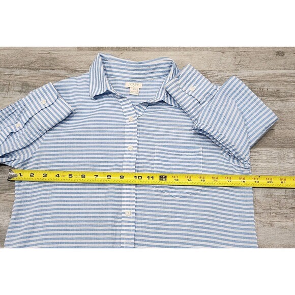 J. CREW RUMPLED STRIPE POPOVER COTTON BUTTON DOWN PULLOVER/TUNIC TOP XSMALL - Picture 7 of 8